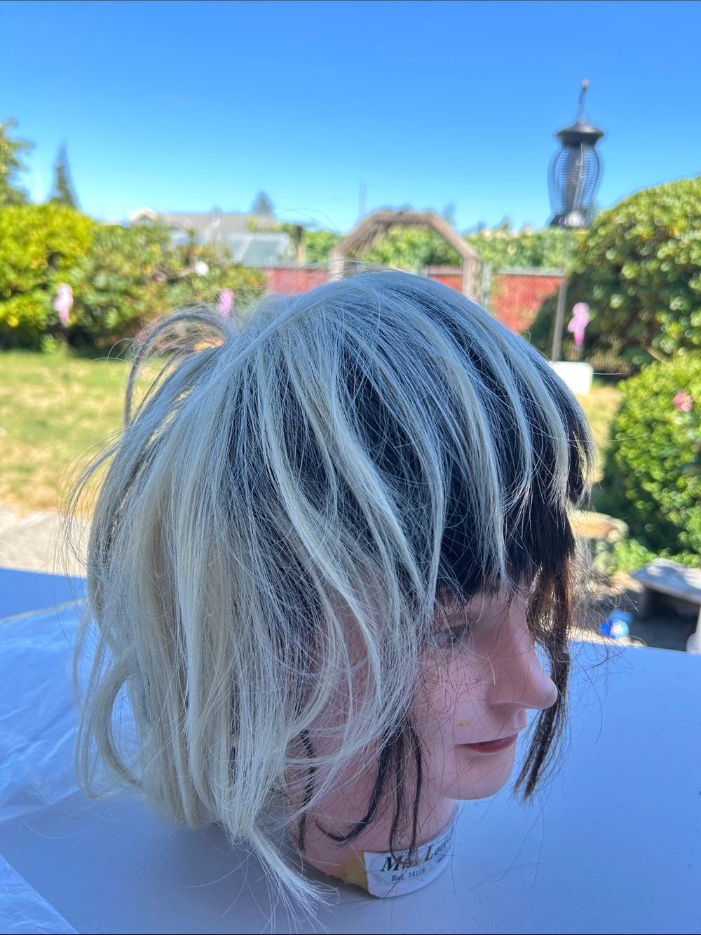 Short Two-Tone Black and Platinum Blonde Women's Wig short hair with tags